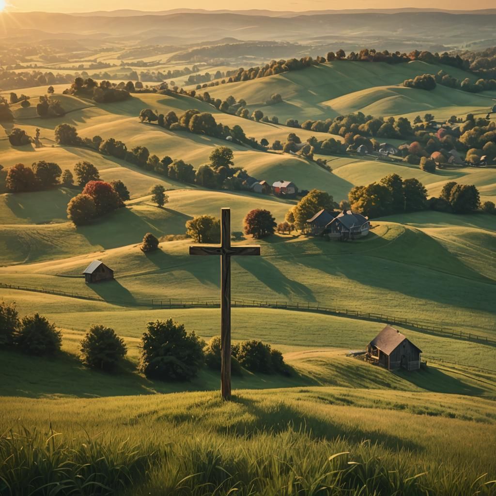 Sunset Cross on Pennsylvania Hill in Golden Light