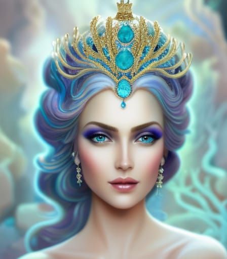 Coral Crown Queen: A Digital Art Portrait
