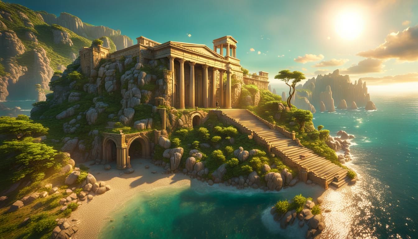 Atlantis: Mythical Island of Gold in Ancient Greek Style