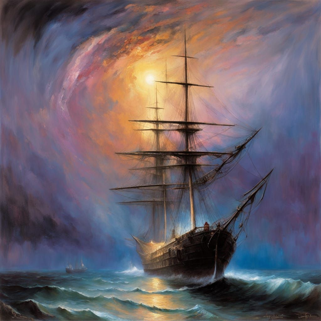 Mystical Stormy Seascape with St Elmo's Fire