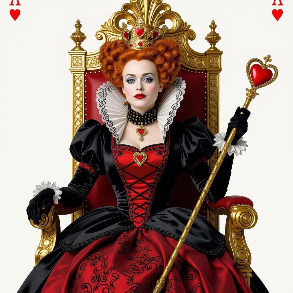 Red Queen on Golden Throne in Black and Red Dress