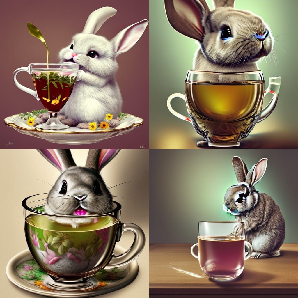 Cute Bunny in Teacup: Photorealistic Alcohol Ink Render
