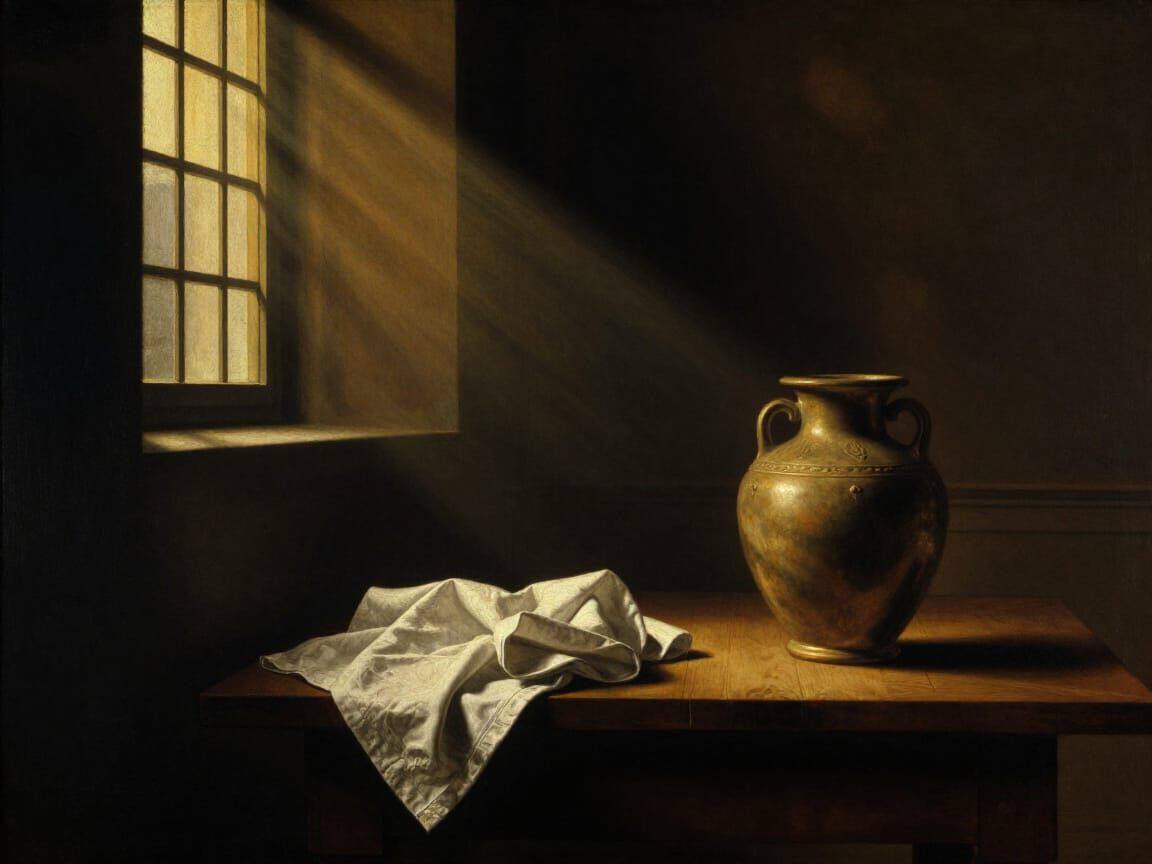Baroque Interior Scene with Dramatic Golden Light