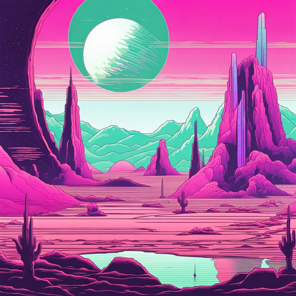 Vaporwave Alien World: A Geometric Landscape