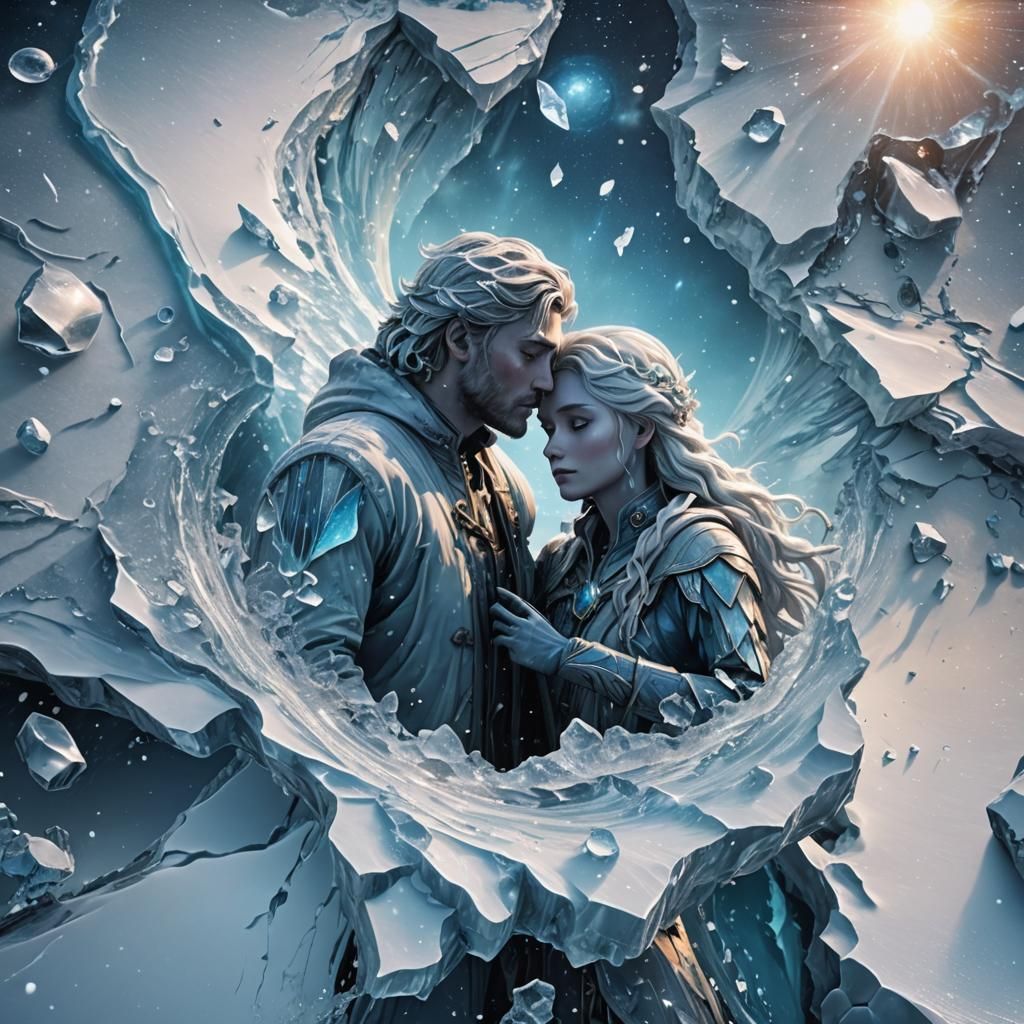 Cosmic Lovers Frozen Together In Ice