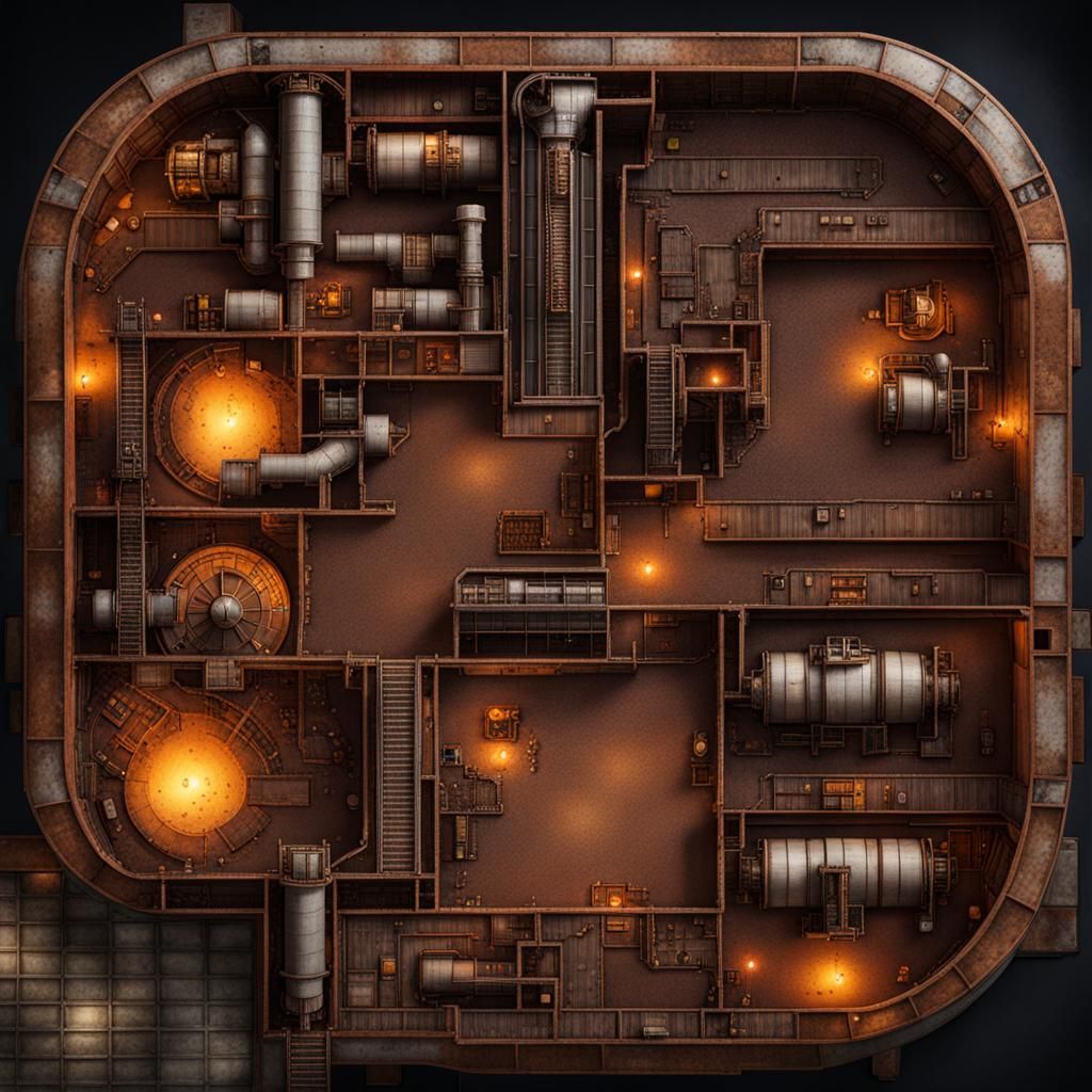 Rusted Steel Mill Battle Map with Diesel Engines