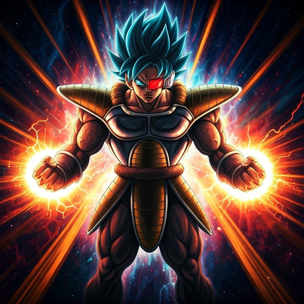 Epic Saiyan Warrior in Vibrant Nebula