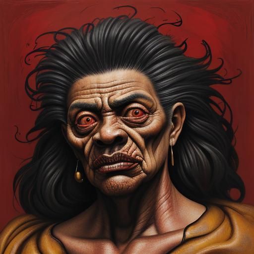 Surreal Demon Woman Rides a Pig, Orozco Style