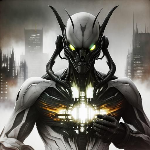 Surreal Alien Double Exposure in Watercolor Style