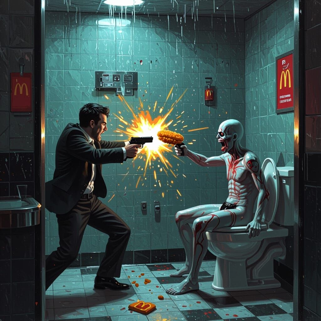 McDonald's Gunfight in Dark Gothic Style