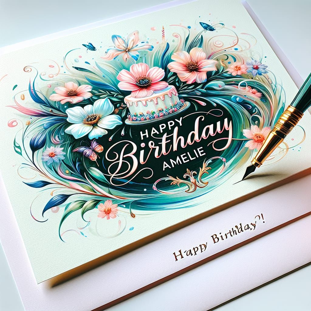 A beautiful birthday card with de text " Happy Birthday, Ame...