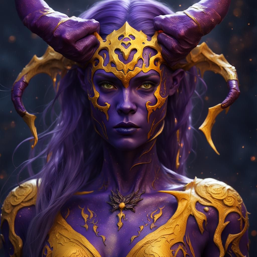 Body Painted Demon Girl in Dark Fantasy Style