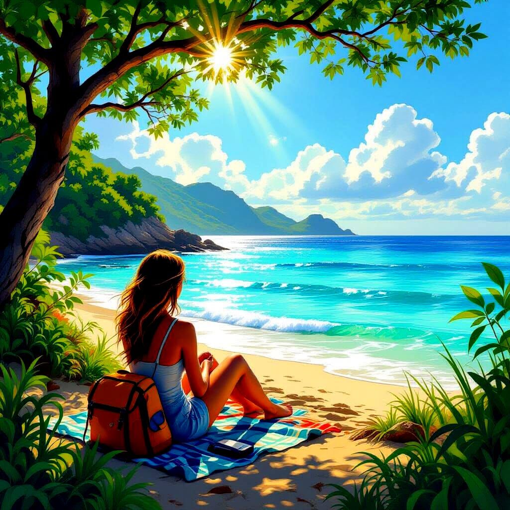 Photorealistic Camping Scene by the Sea