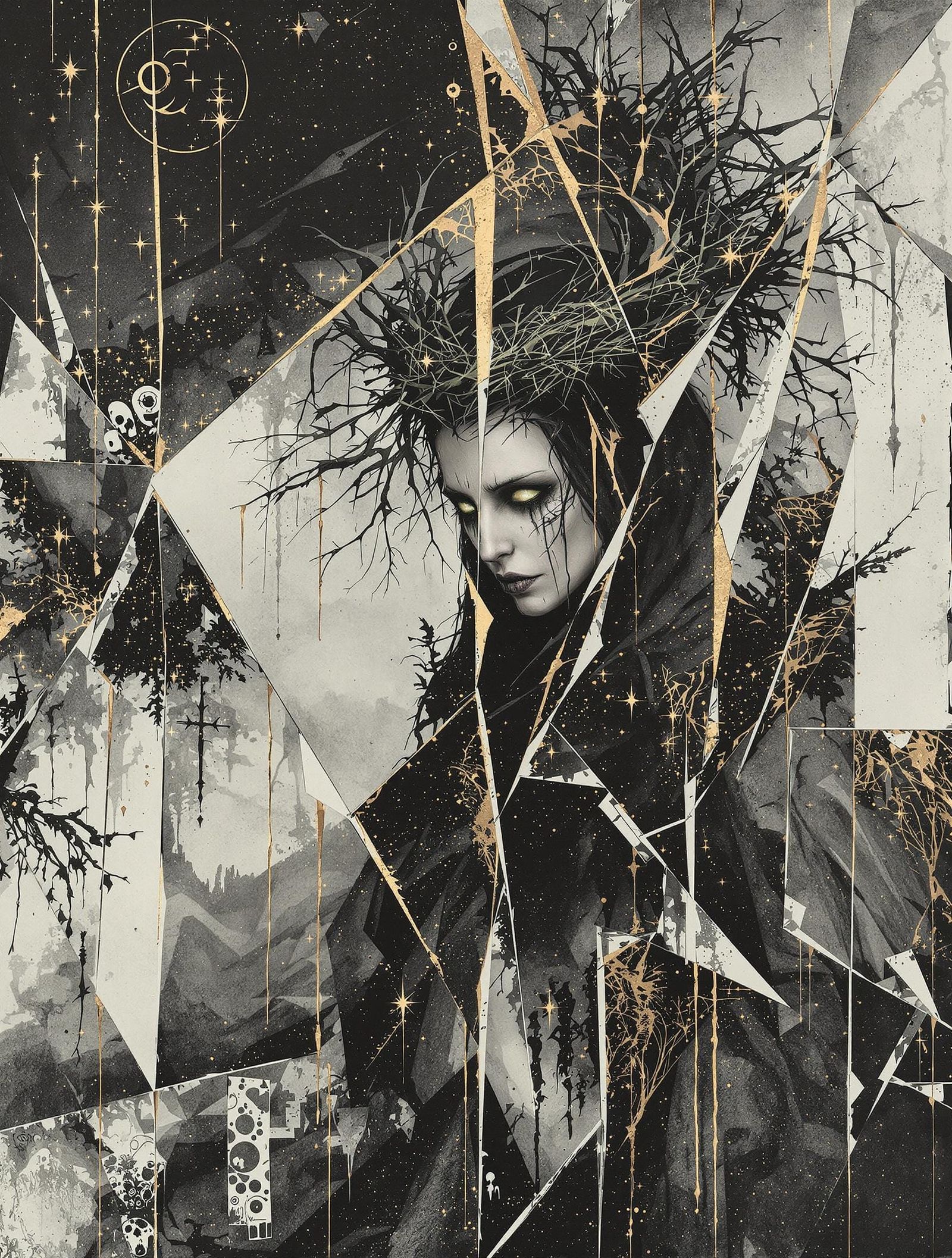 Spectral Witch Amidst Ruined, Toxic Dreamscape