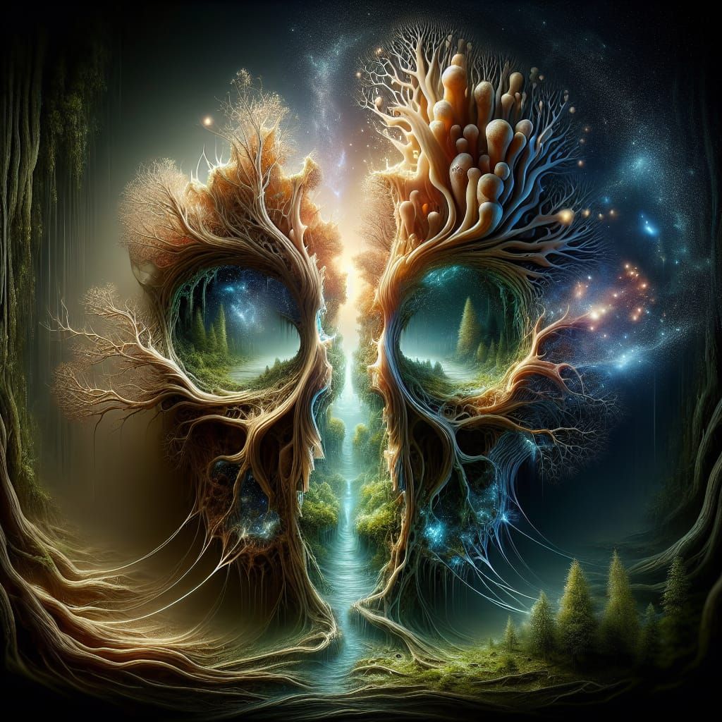 Mystical Landscape Emerges from Ruptured Mask