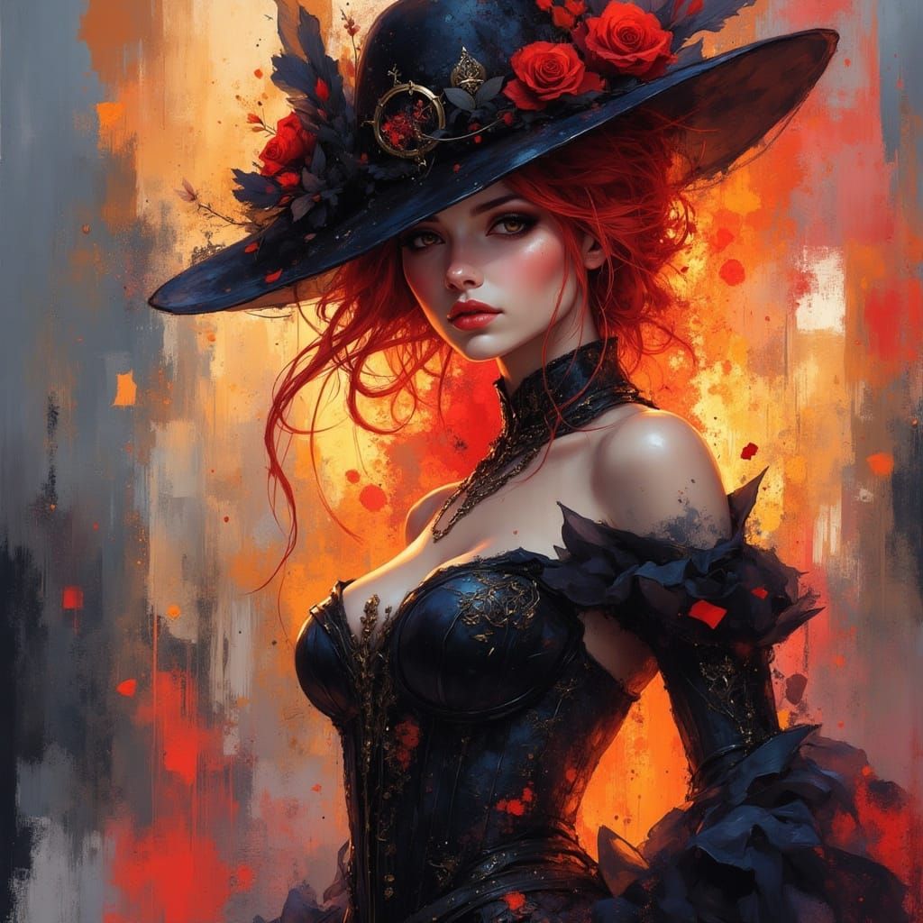 Futuristic Elegant Lady in Corset and Veil