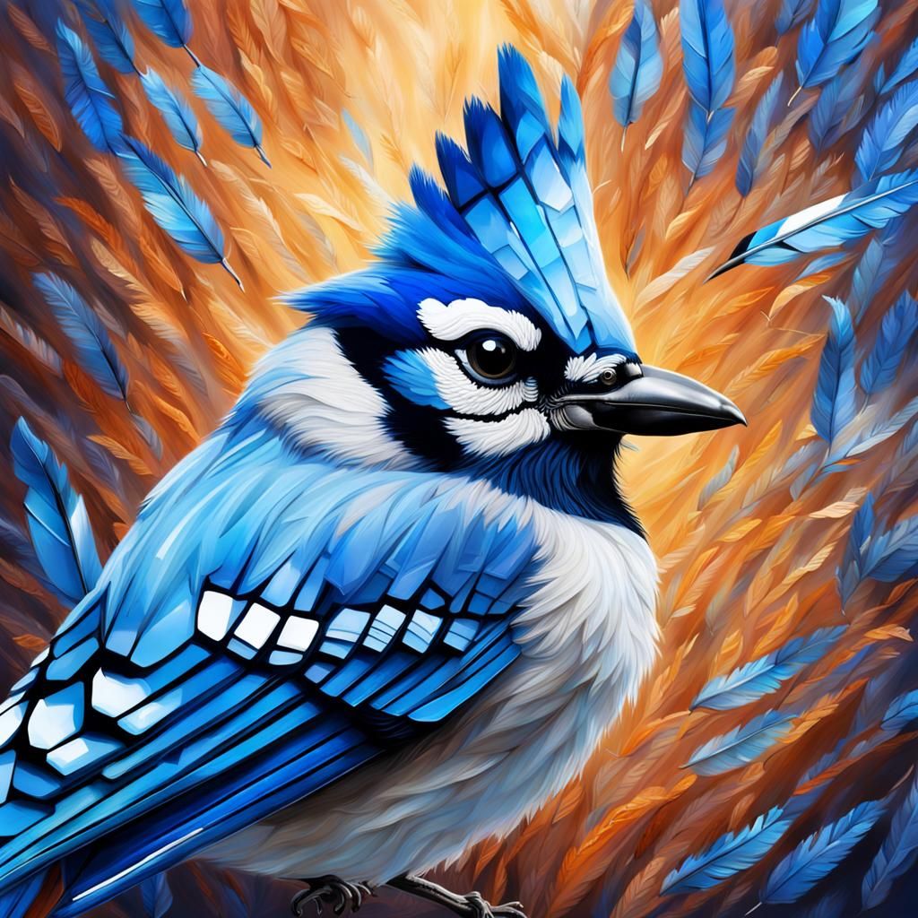 Blue jay made of crystal feathers