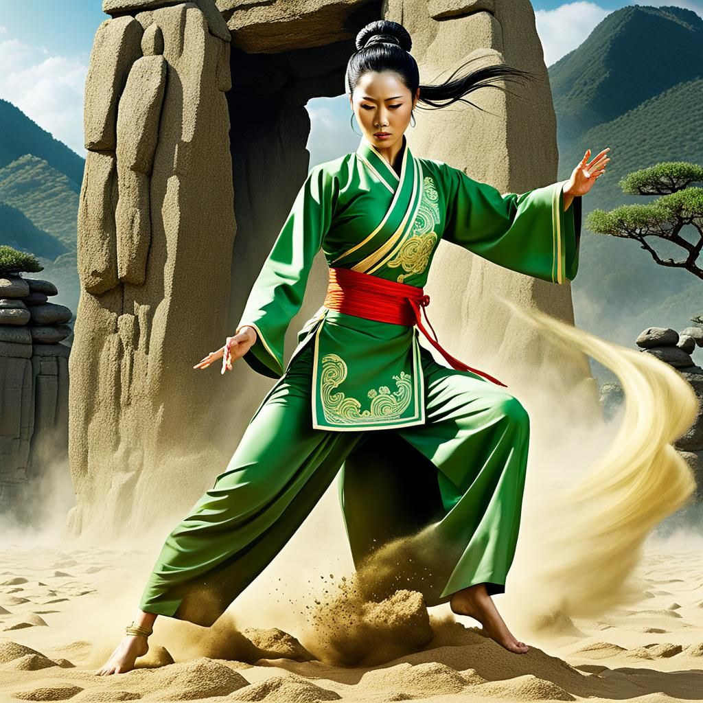 Blind Martial Artist Summons Earth Wall in Anime Style