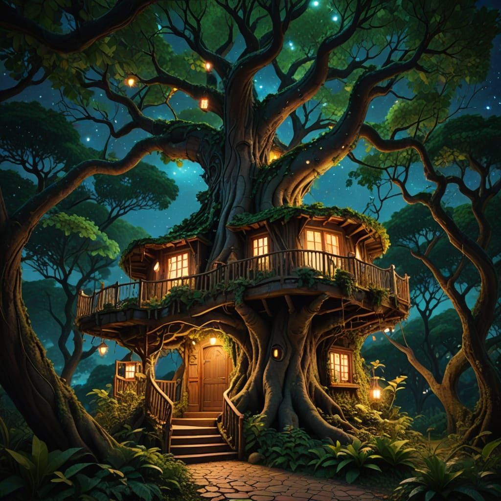 Enchanted Treehouse Sanctuary in Whimsical Architecture