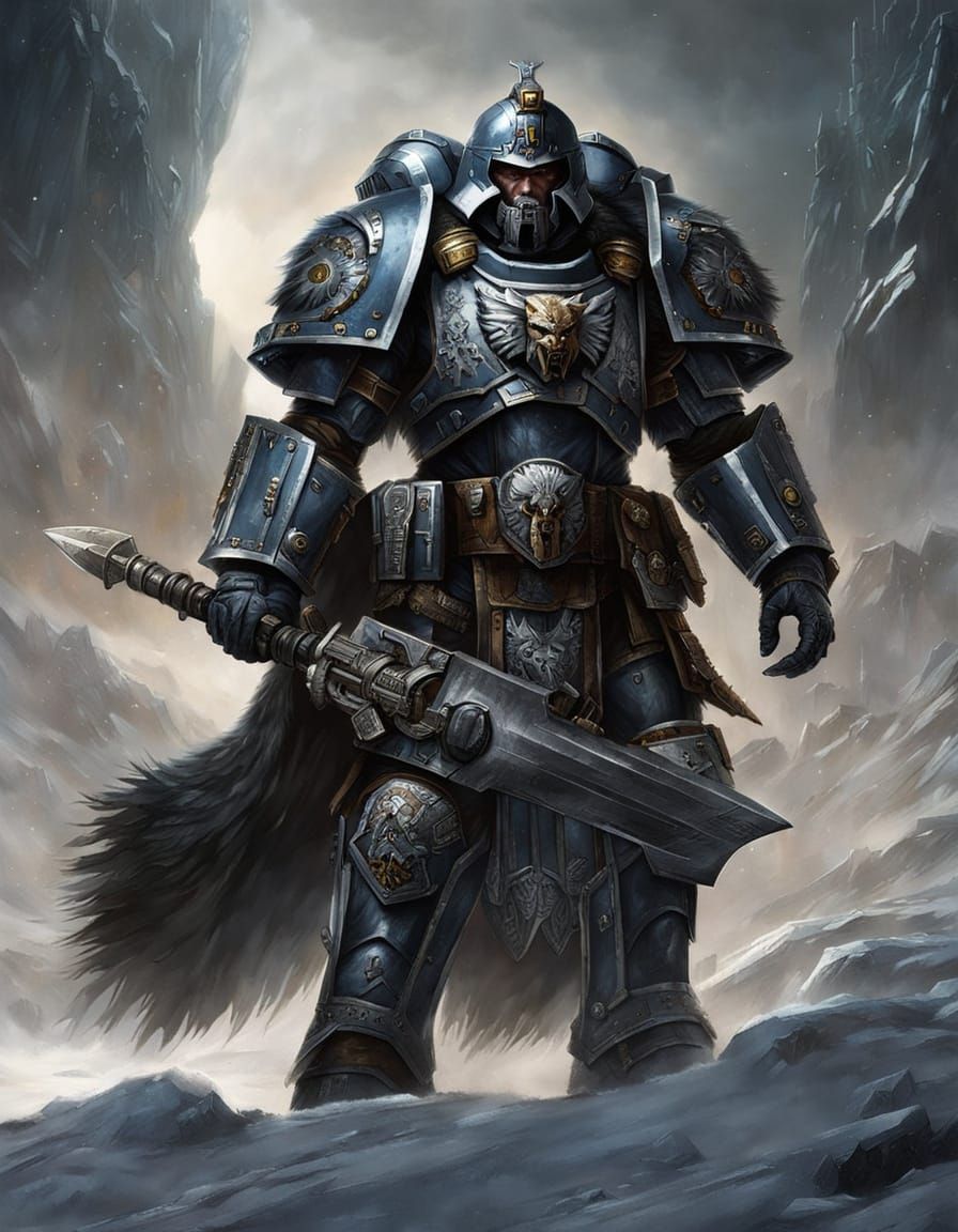 Space Wolf Super Soldier in Warhammer 40k Art