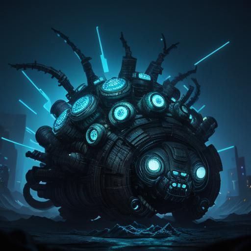 Cyberpunk Azathoth Snail in Blue Tones