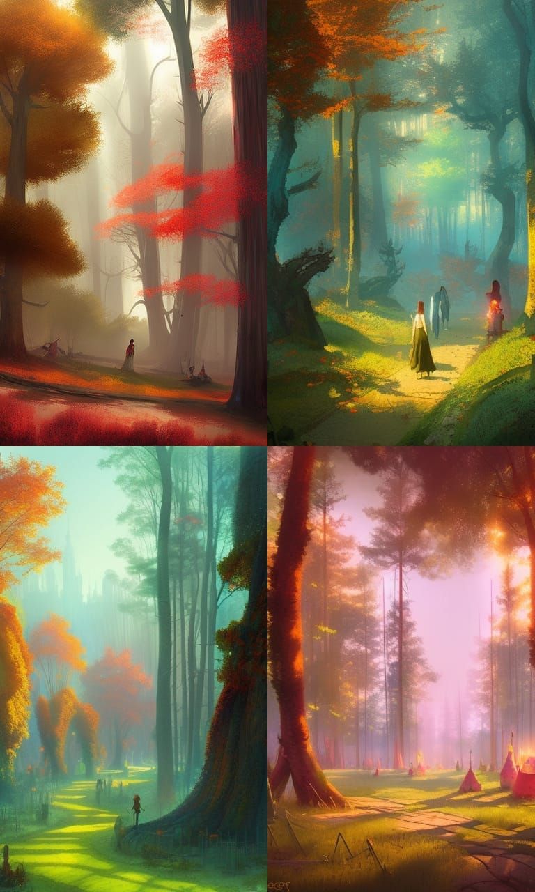 Enchanted Fairy Town in Forest, Digital Art