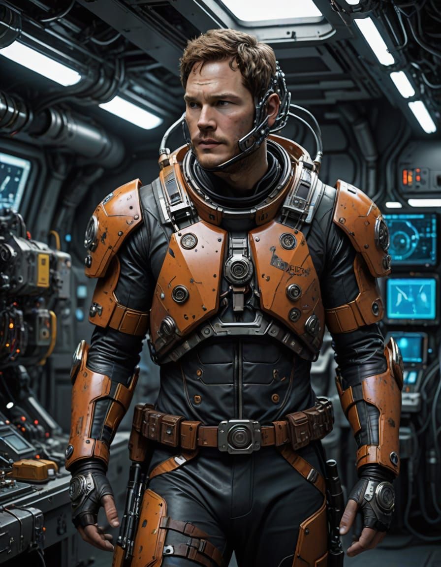 Futuristic Space Marine in Post-Apocalyptic Mars Landscape