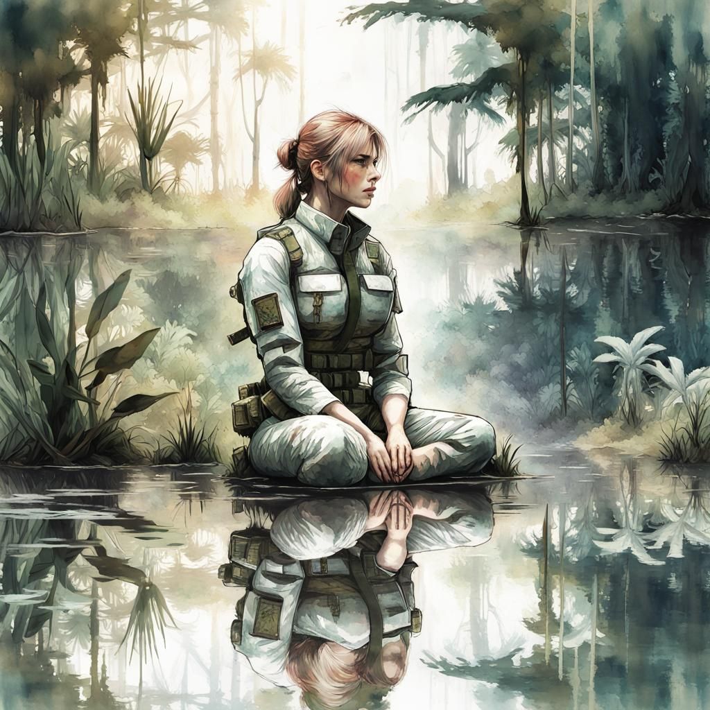 The Boss Meditates: Digital Watercolor Jungle Illustration