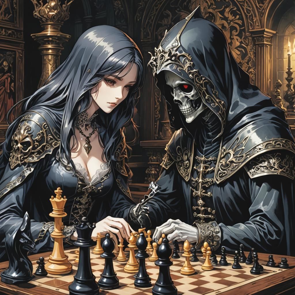Lady Life and Grim Reaper Play Chess, Anime Style