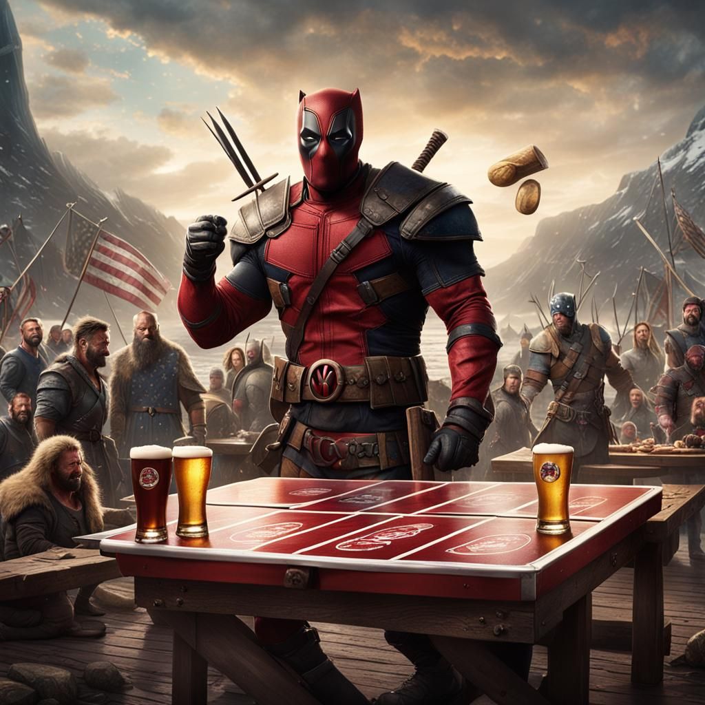 Wolverine, Deadpool, and Vikings Play Beer Pong