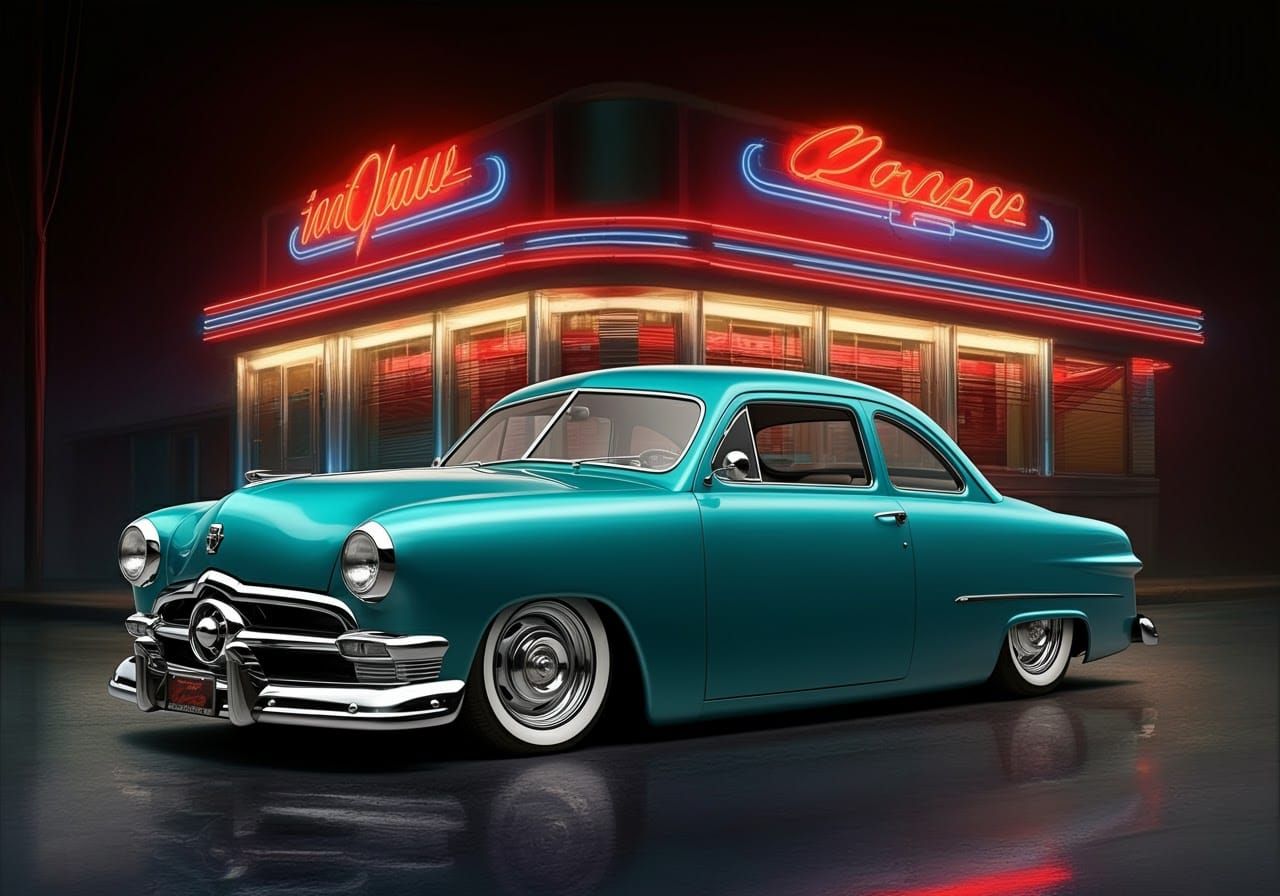 1949 Ford Coupe in Retro Diner Scene