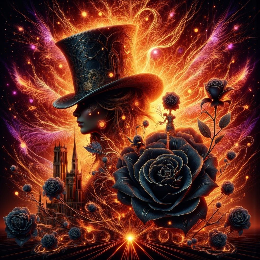 Woman with Cathedral in Steampunk Style