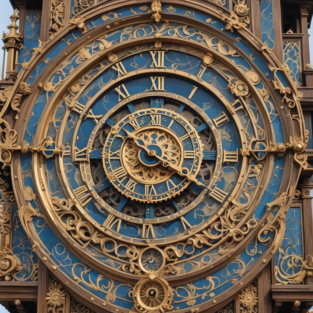 Ornate Clocktower with Gold and Blue Inlays