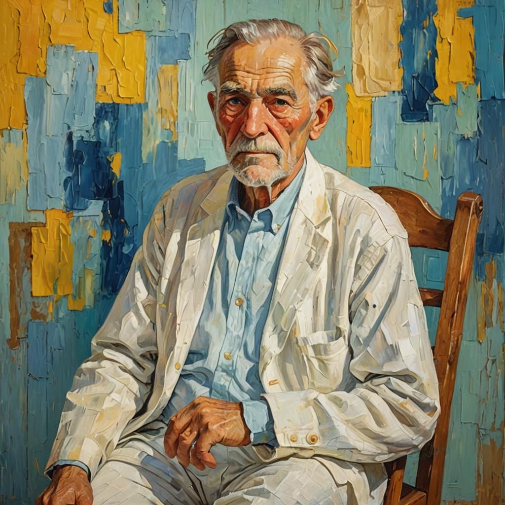Fauvist Portrait of Old Man in White Clothes