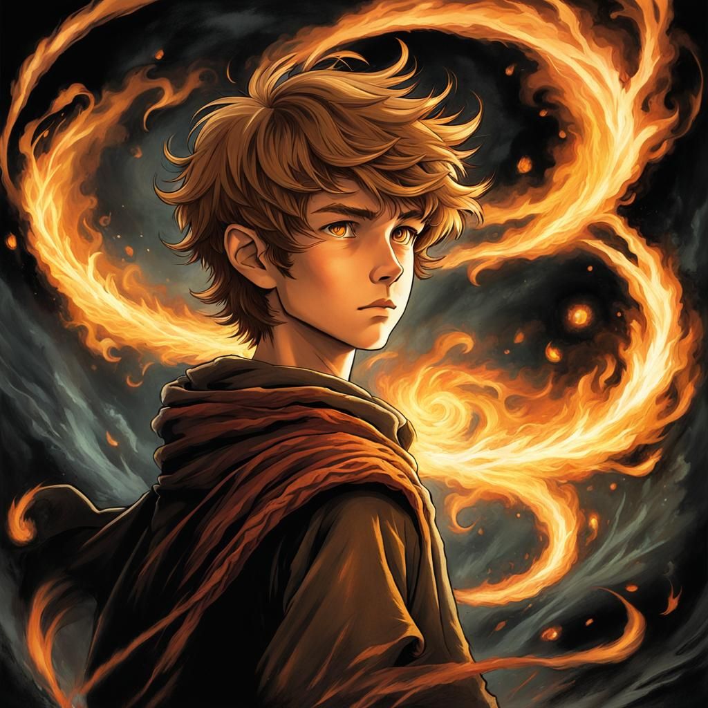 Anime Fire Mage in Chiaroscuro Style