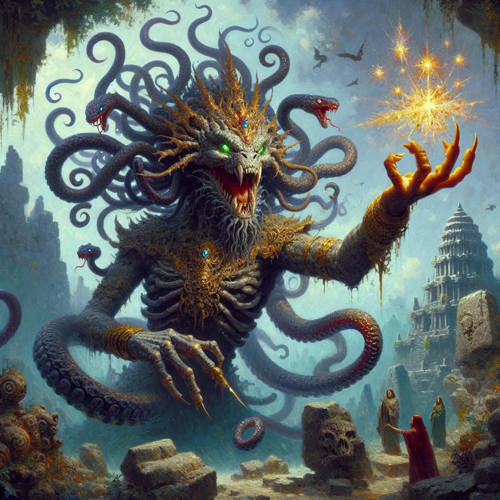 Terrifying Vampire Serpent Queen in Impasto Style