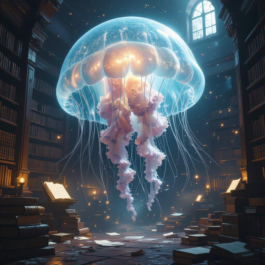 Colossal Jellyfish Drifting Through Nebula