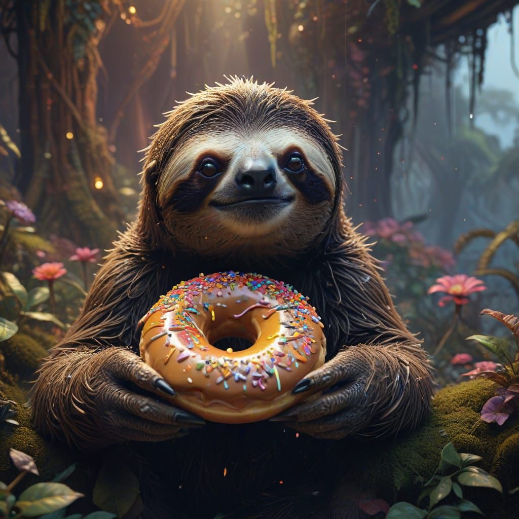 Sloth-Donut Hybrid in Vibrant Dreamlike Realm