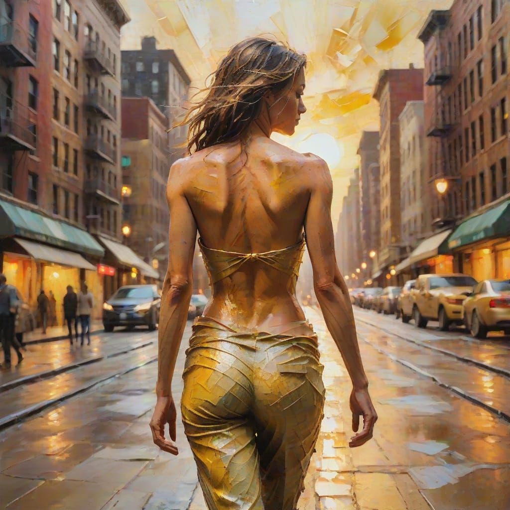 Encaustic Wax Art: Woman in Impressionist Cityscape