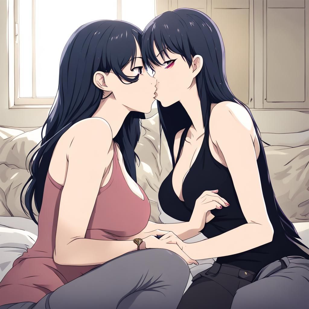 Anime Style Lesbians Kissing
