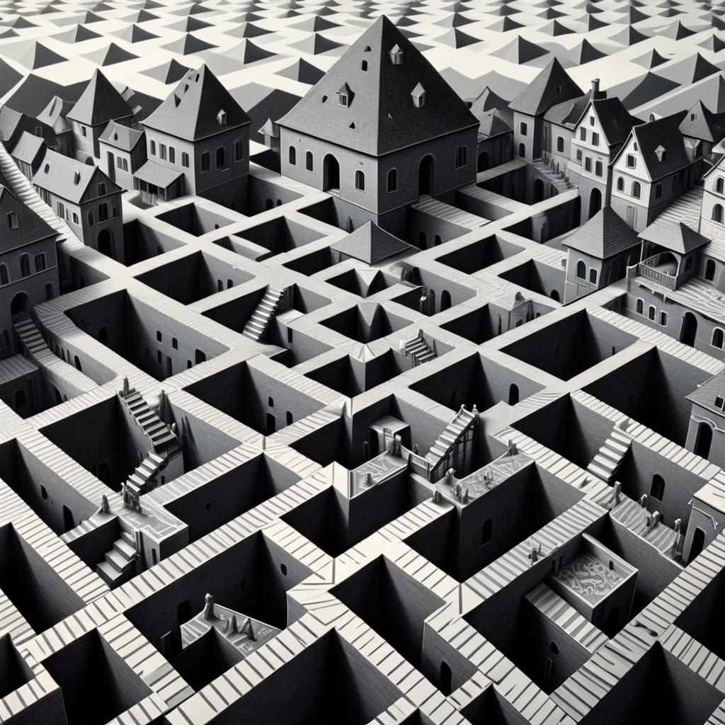 Surreal Escher-Inspired Geometric Paradise
