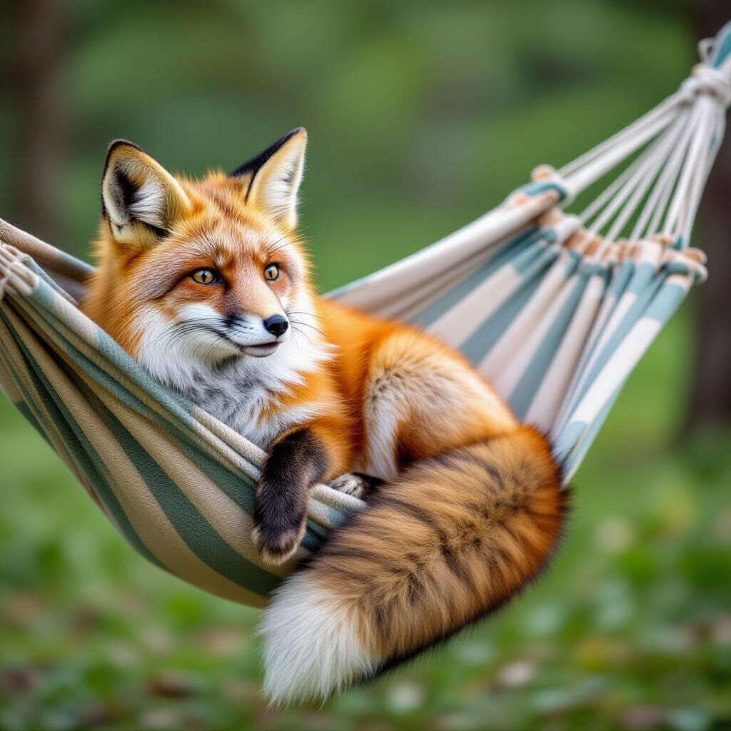Fox Relaxing in a Hammock