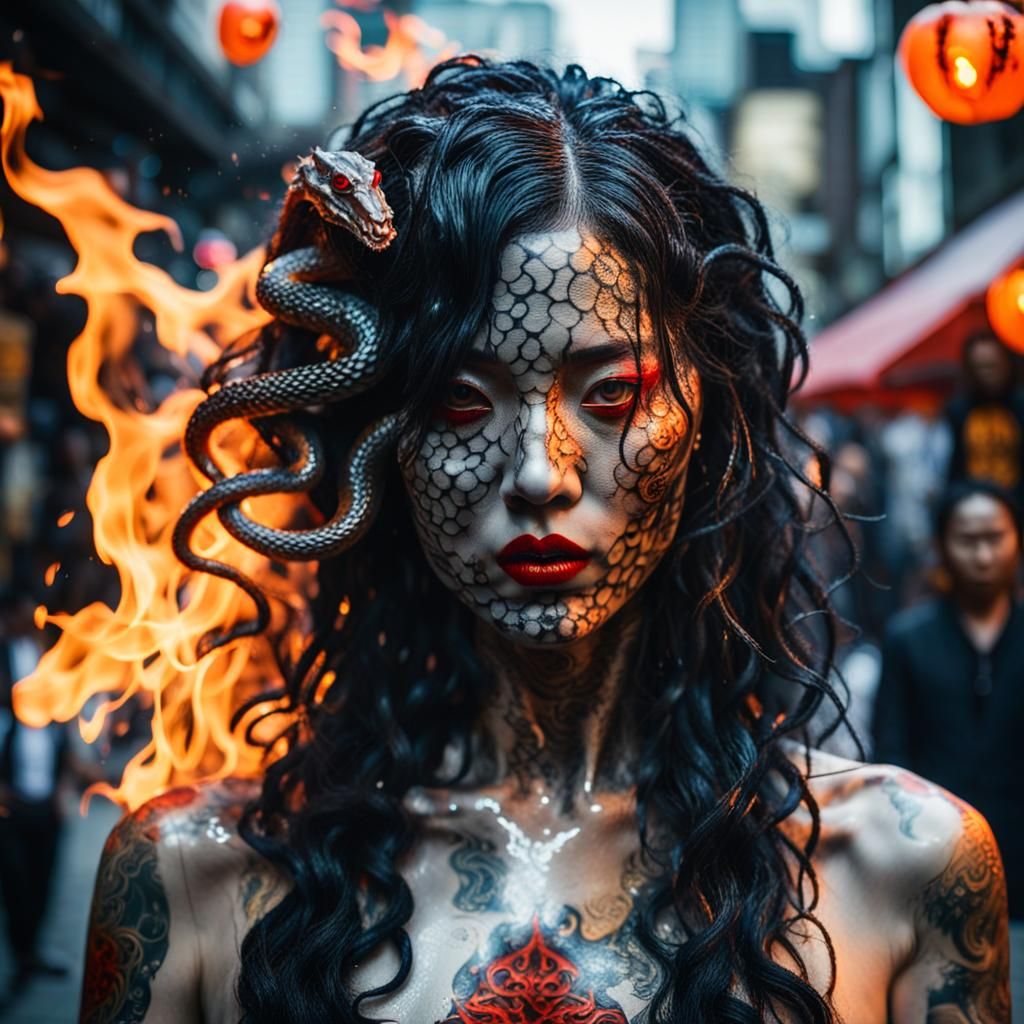 Burning Female Demon Engulfing Hibiya Street