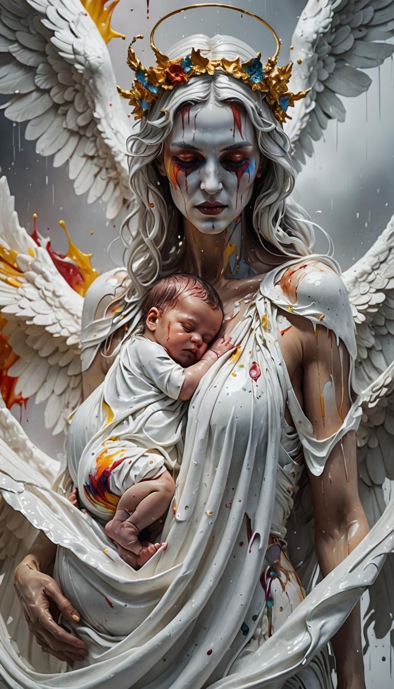 Psychedelic Angel Mother Breastfeeding Newborn: 8K Art