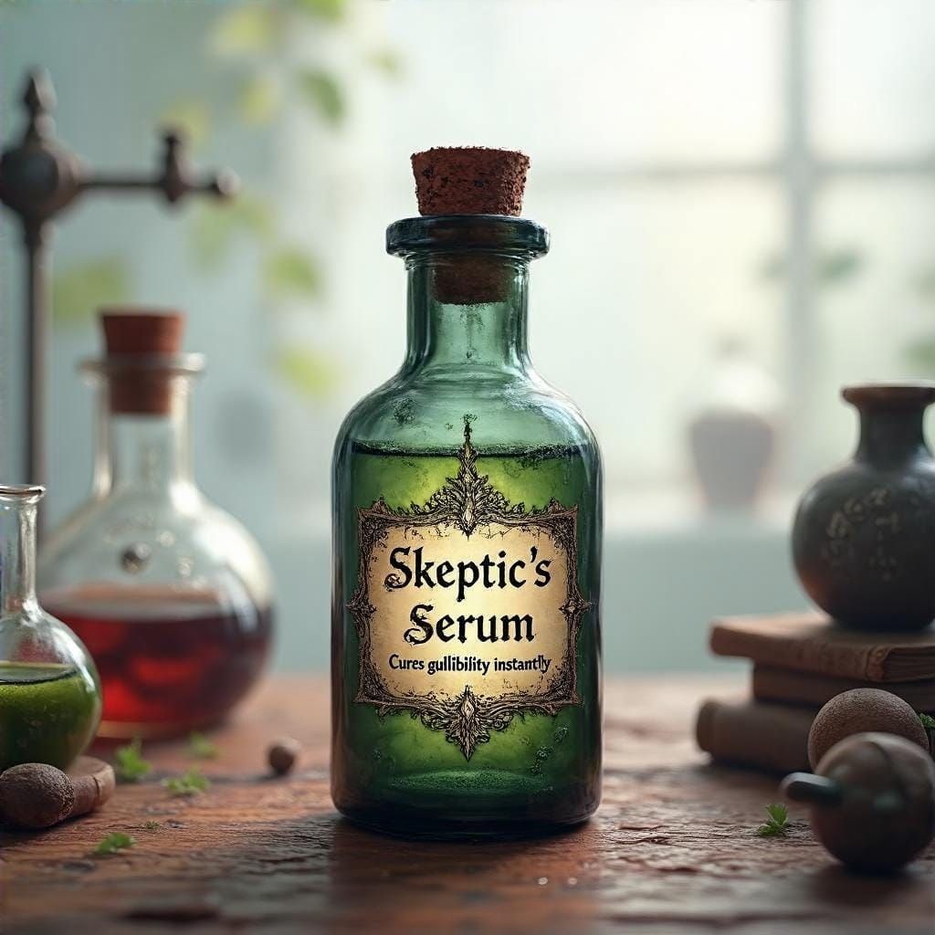 Surrealistic Potion Bottle in an Alchemy Lab Setting