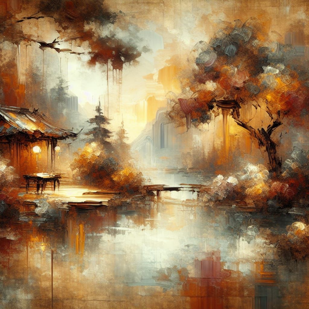 Serene Coziness in Oriental Impasto Style