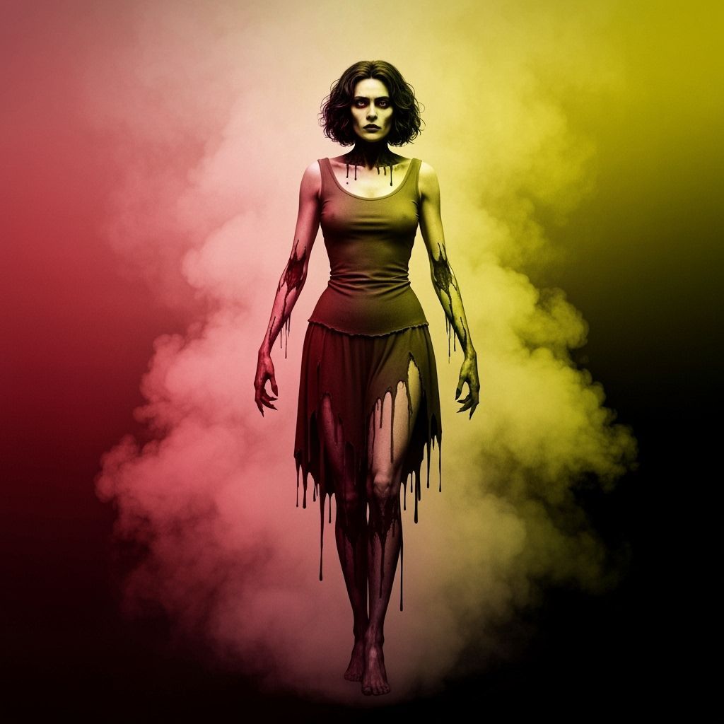 Gargantuan Woman Stomping Through Haze in Abstract Collage