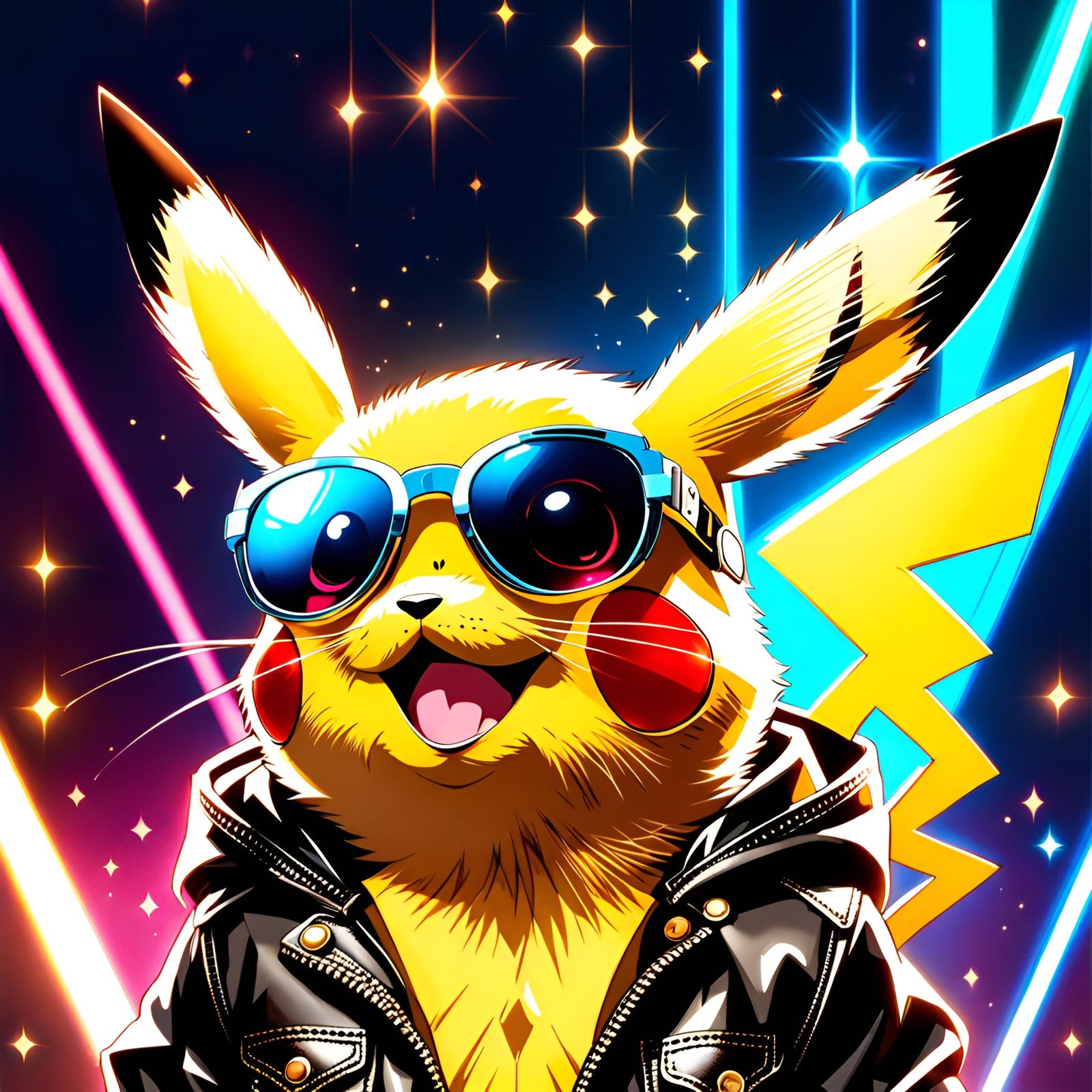 Pikachu in Leather Jacket and Sunglasses