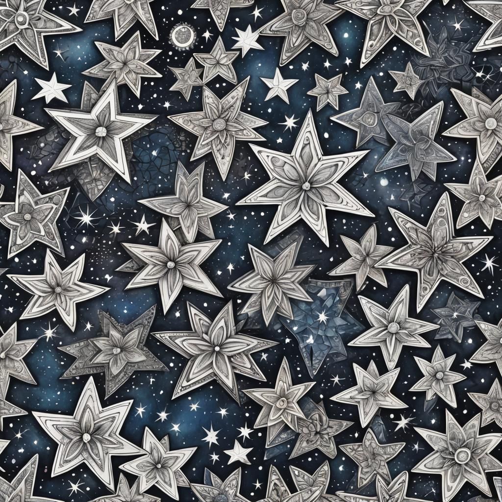 Opalescent Cosmic Zentangle Stars and Diamonds