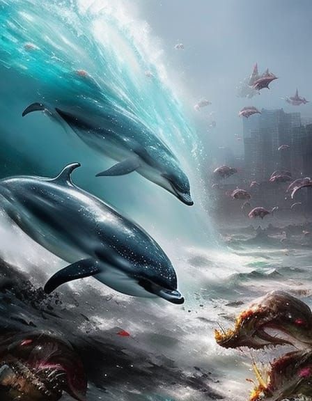 Violent Dolphin in Dramatic Horror Style